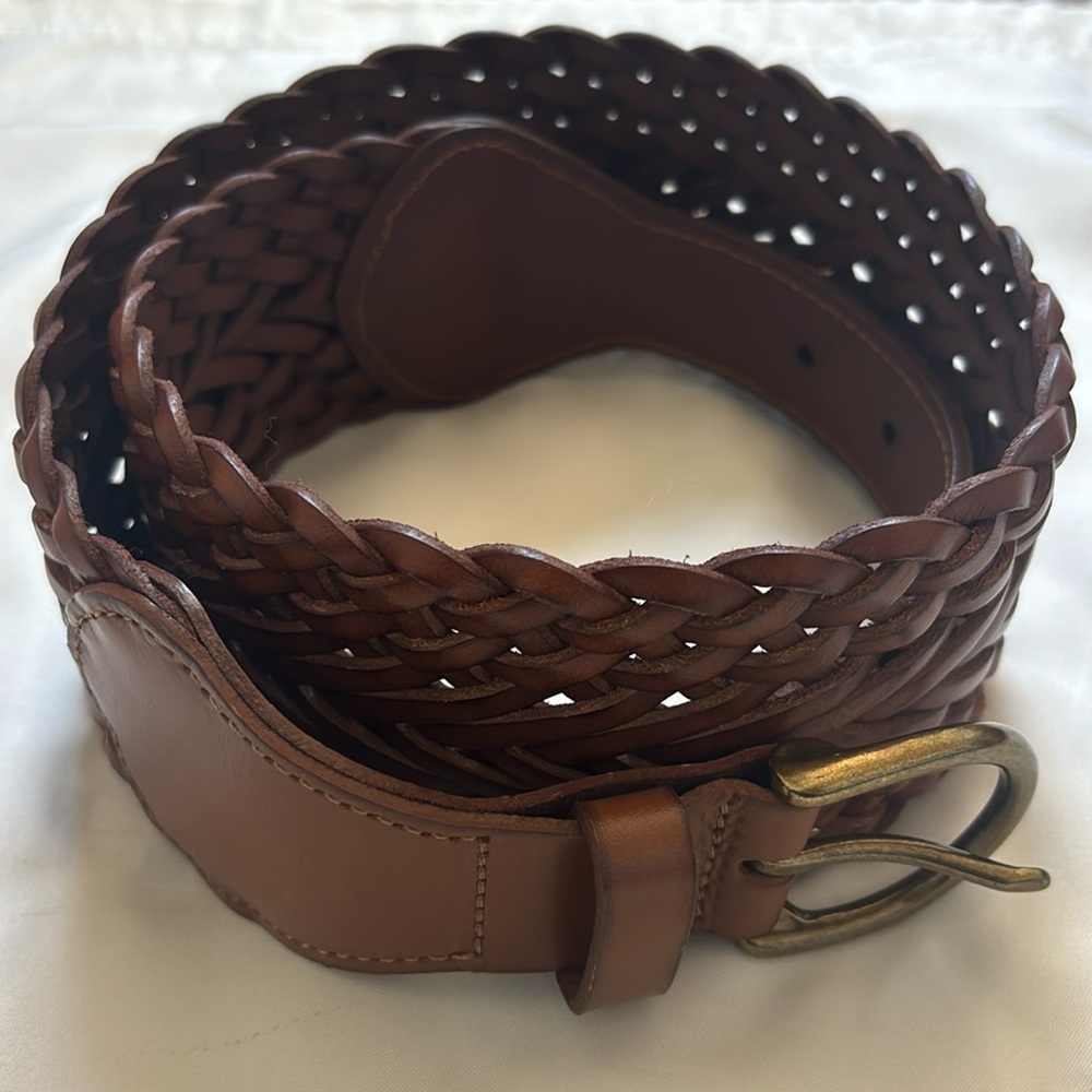 Banana Republic Treccia Braided Leather Waist Belt, Color: Saddle Brown, Sz M